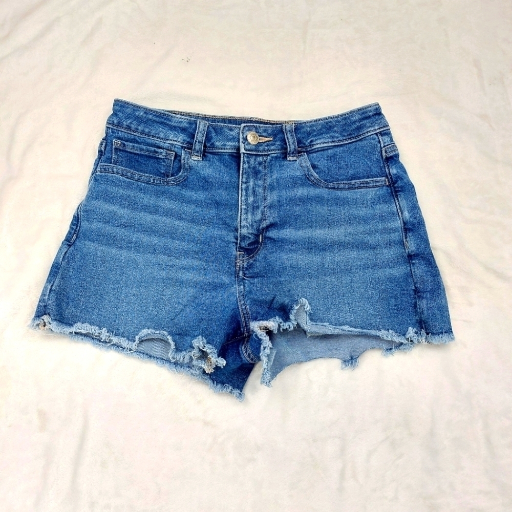 AMERICAN EAGLE OUTFITTERS JEANS WOMENS BLUE DENIM STRETCH CUT OFF MOM SHORTS 6
